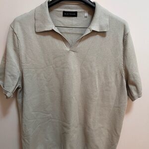 Ellie Tahari Men's Greenish Gray Polo Shirt/ Short Sleeve Sweater